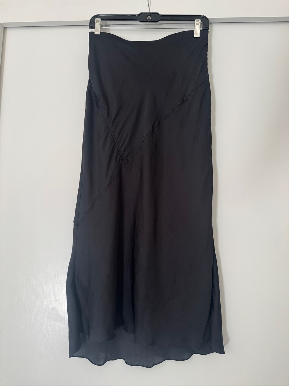 Carbon38 Black Satin Midi Maxi Skirt with Subtle Paneling Lined S